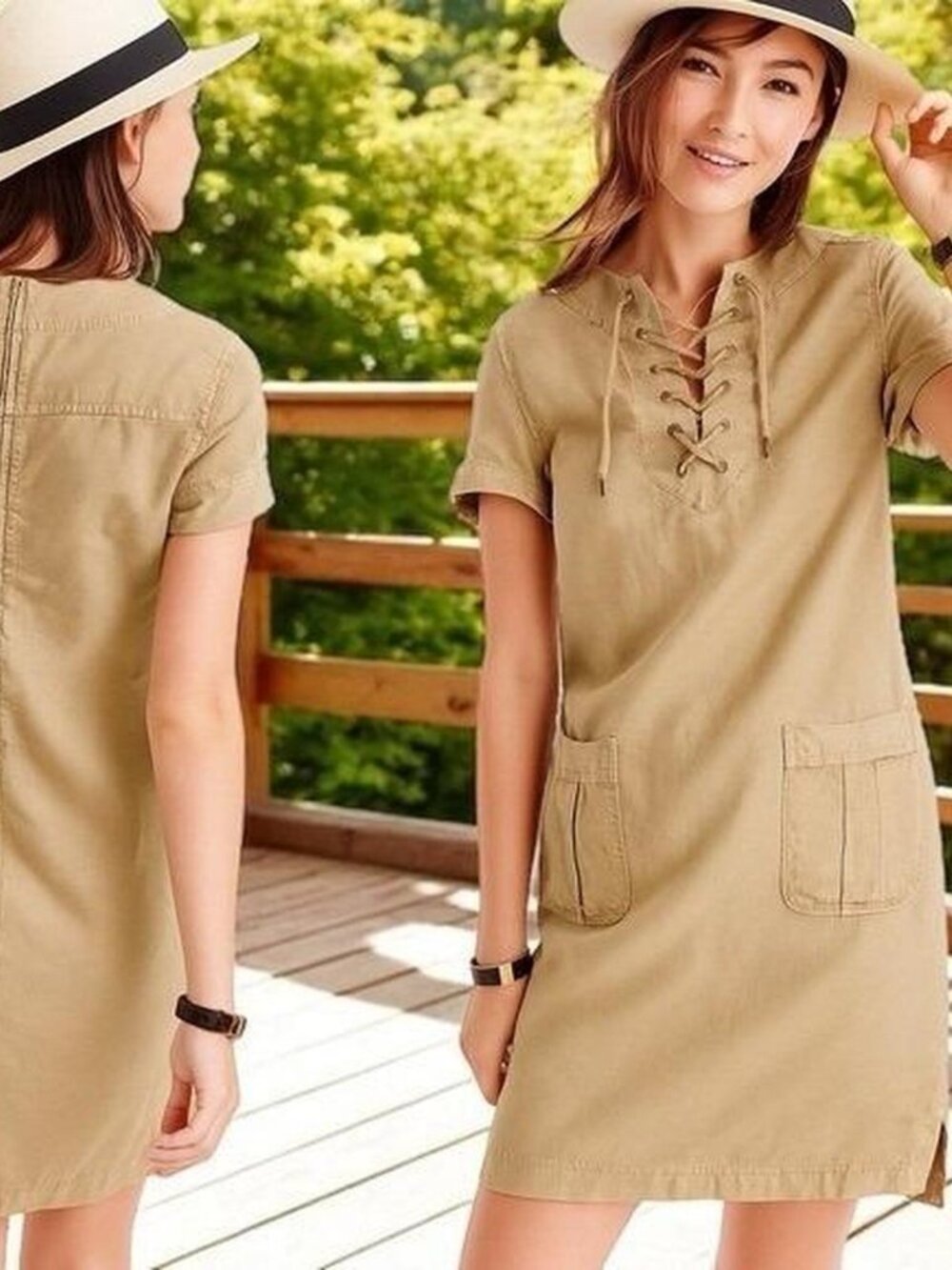 J. Crew Khaki Cotton Linen Tie Front Safari Cargo Pockets Mini Dress 10